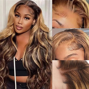 4/27 Straight 13x4 Transparent Lace Front Human Hair Wig Deep Wave Highlight Ombre Colored Body Wave 250 Density Wigs Human Hair