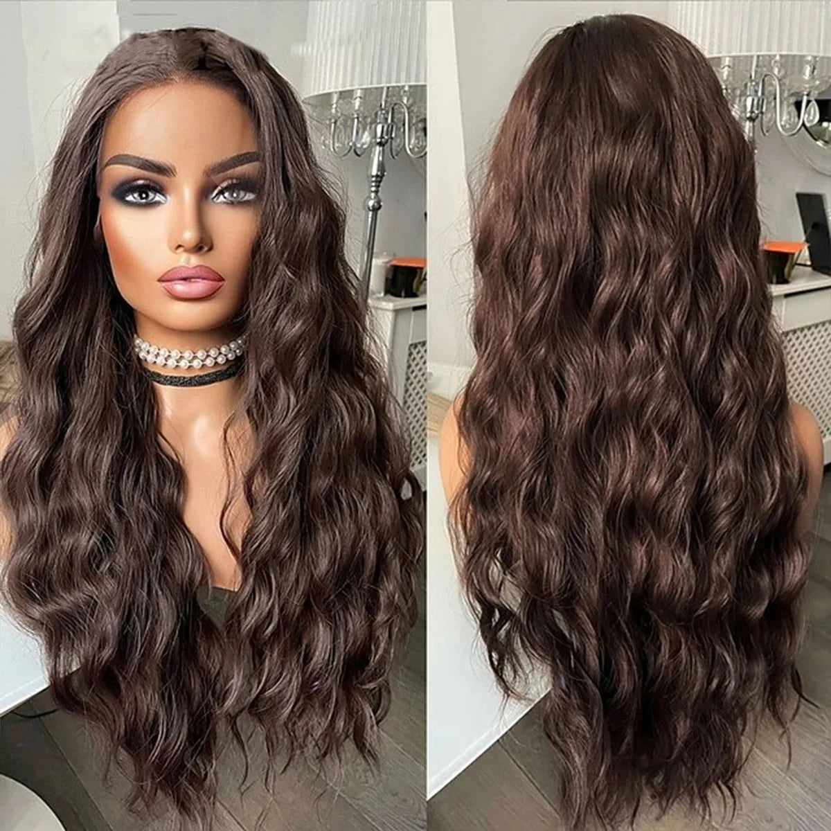 Synthetic Lace Front Wigs for Black Women Pre Plucked Natural Hairline Synthetic Glueless Lace Wigs Daily Party Use 24Inch