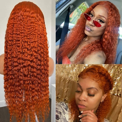 13x4 Curly Ginger Deep Wave Lace Front Human Hair Orange 13x6 Brazilian Hair Lace Frontal Wig 200 Density For Black Women