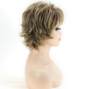 Women's Fashion Short Synthetic Wigs Pixie Cut Blonde Ombre Hair Costume Party Female Natural Curly Wavy Wig