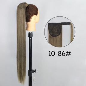 34inches Synthetic Ponytail Hair Extension Clip in Fake Wig Hairpiece Blonde Wrap Around Pigtail Long Smooth Overhead Pony Tail