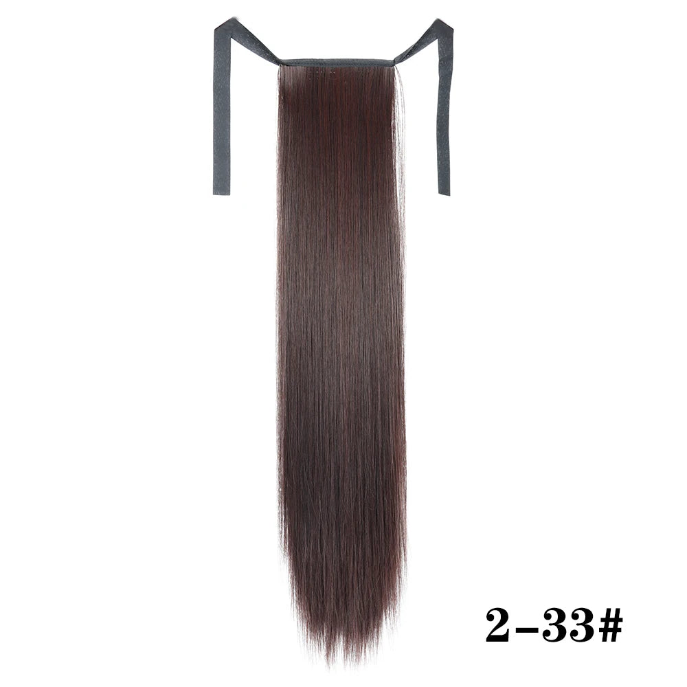 Synthetic Hair 22''' Long Straight Heat-Resistant Straight Hair With Ponytail Fake Hair Chip-in Natural Hairpiece Headwear