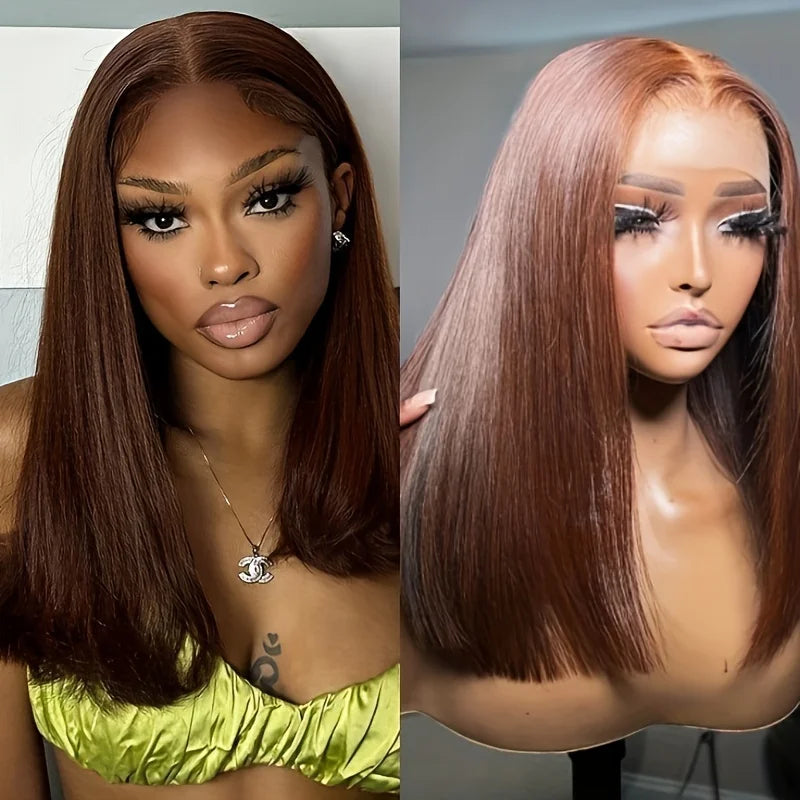 4x4 Chocolate Brown 200% Straight Lace Front Wigs Human Hair  Transparent Lace Frontal Wig Pre Plucked Brown Wig For Black Women