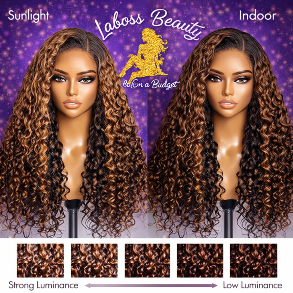 LaBoss Beauty Highlight Curly Lace Front Wig | 100% Human Hair | Natural Curls with Honey Brown Accents