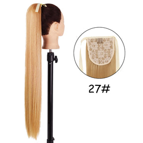 34inches Synthetic Ponytail Hair Extension Clip in Fake Wig Hairpiece Blonde Wrap Around Pigtail Long Smooth Overhead Pony Tail