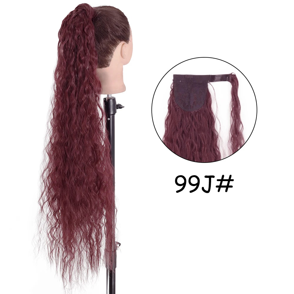 34inches Synthetic Ponytail Hair Extension Clip in Fake Wig Hairpiece Blonde Wrap Around Pigtail Long Smooth Overhead Pony Tail