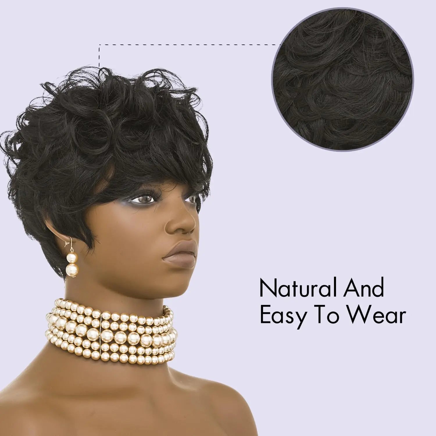 Black women's short wig delicately cut wig Black women's short curly hair natural wave layering replacement wig, wig with bangs