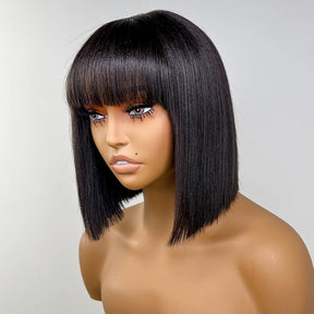 Short Bob Wig with Bangs Straight Human Hair Bob with Bangs Wig Human Hair 180% Density Straight Bang Bob Wig For Women