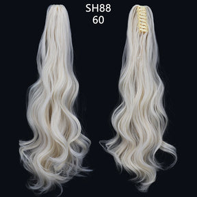 Azqueen Heat Resistant Synthetic Ponytai Hair 22" Wavy Claw Clip in Golden black Hair Extensions Ponytail