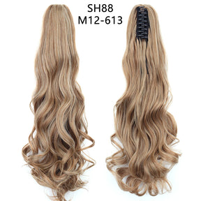 Azqueen Heat Resistant Synthetic Ponytai Hair 22" Wavy Claw Clip in Golden black Hair Extensions Ponytail