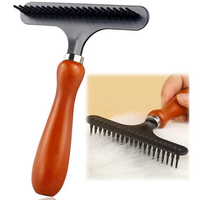 Carpet Groomer Rake Pet Hair Remover,Iron Comb With Wooden Handle For Carpets Rugs Removal 1 PCS