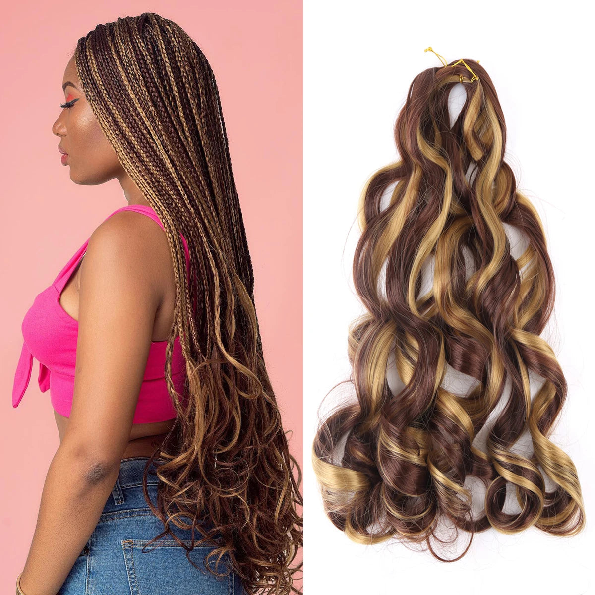 26Inch French Curls Braiding Hair Extensions Synthetic Curl Hair Loose Wave Spiral Curl Crochet Hair Braids For Black Women