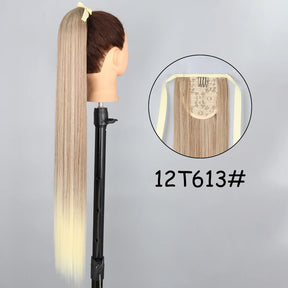 34inches Synthetic Ponytail Hair Extension Clip in Fake Wig Hairpiece Blonde Wrap Around Pigtail Long Smooth Overhead Pony Tail