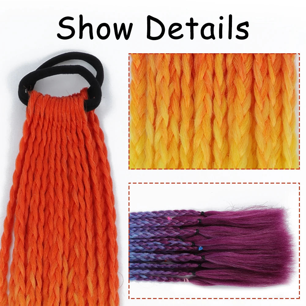 AZQUEEN Synthetic Colored Braided Ponytail Hair Extension Rainbow Color Braids Pony Tail With Elastic Band Girl's Pigtail