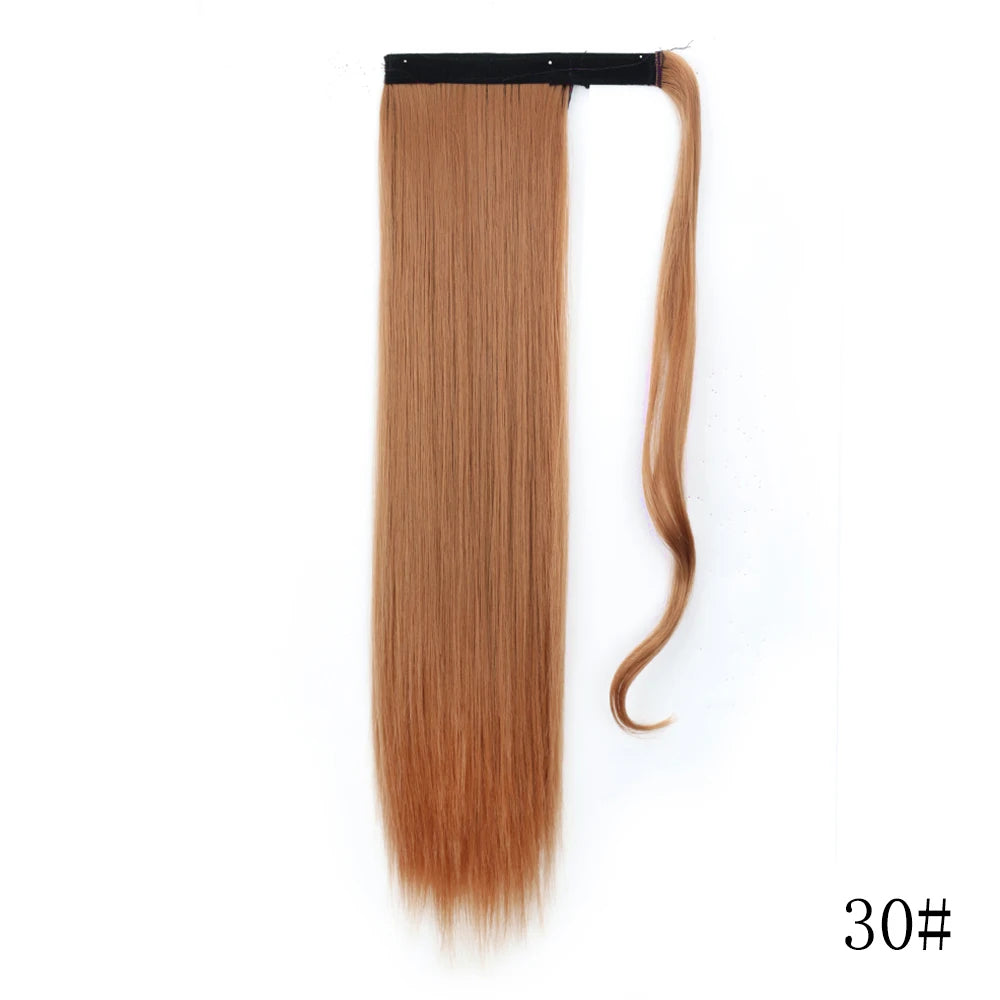 22 34inches Long Straight Ponytail Synthetic Extensions Heat Resistant Hair Wrap Around Pony Hairpiece for Women