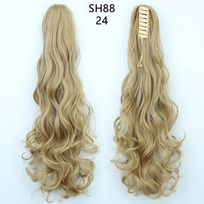 Azqueen Heat Resistant Synthetic Ponytai Hair 22" Wavy Claw Clip in Golden black Hair Extensions Ponytail