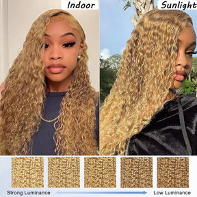 200% Density #27 Honey Blonde Wig Human Hair Deep Wave 13x6 Human Hair Lace Frontal Wig 13x4 Lace Front Human Hair Wig Curly Wig