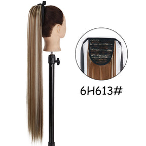 34inches Synthetic Ponytail Hair Extension Clip in Fake Wig Hairpiece Blonde Wrap Around Pigtail Long Smooth Overhead Pony Tail