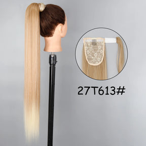 34inches Synthetic Ponytail Hair Extension Clip in Fake Wig Hairpiece Blonde Wrap Around Pigtail Long Smooth Overhead Pony Tail