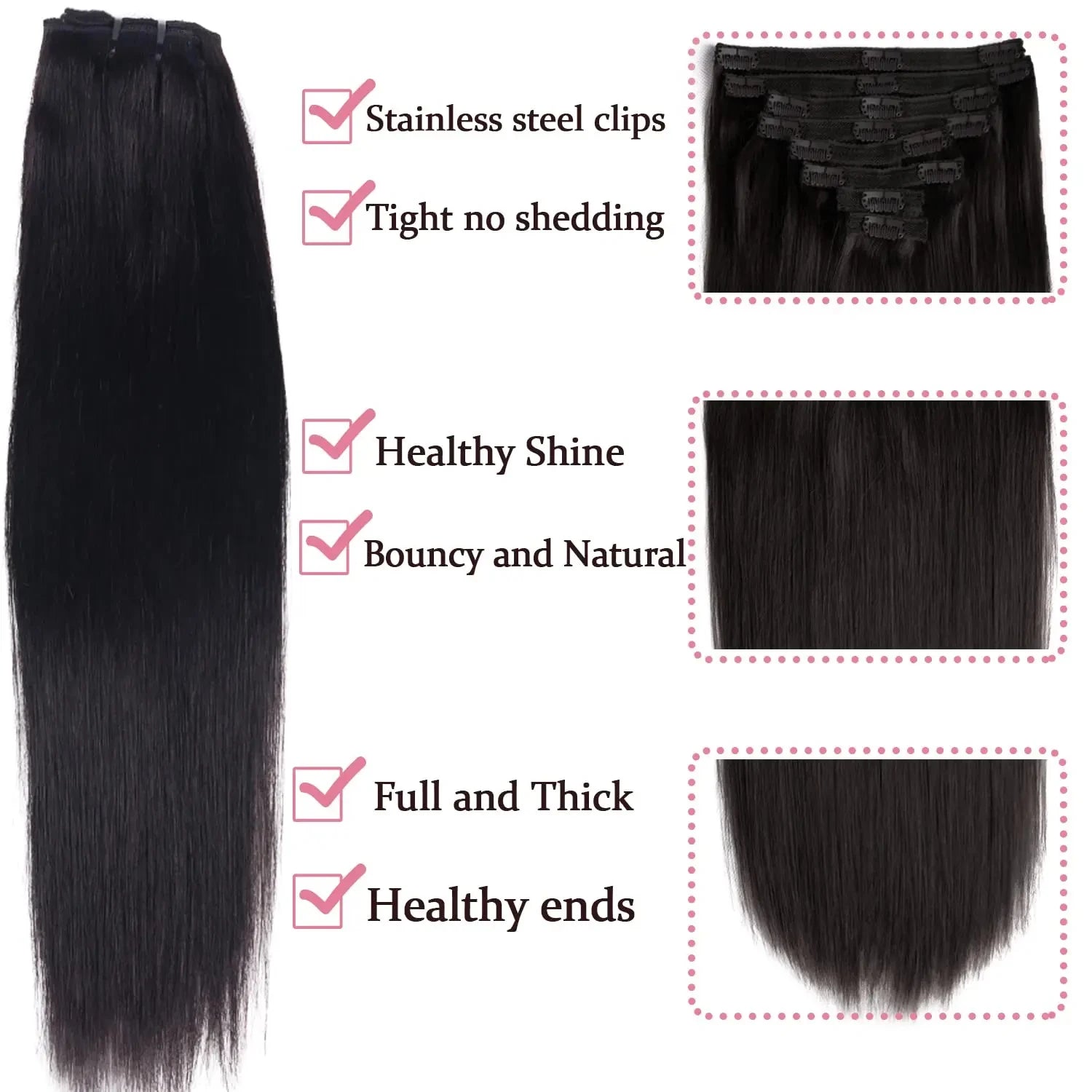 Clip In Hair Extensions Human Hair Brazilian Straight Clip In Natural Black Color Clip Ins Remy Hair 20 22 24 26 Inch For Women