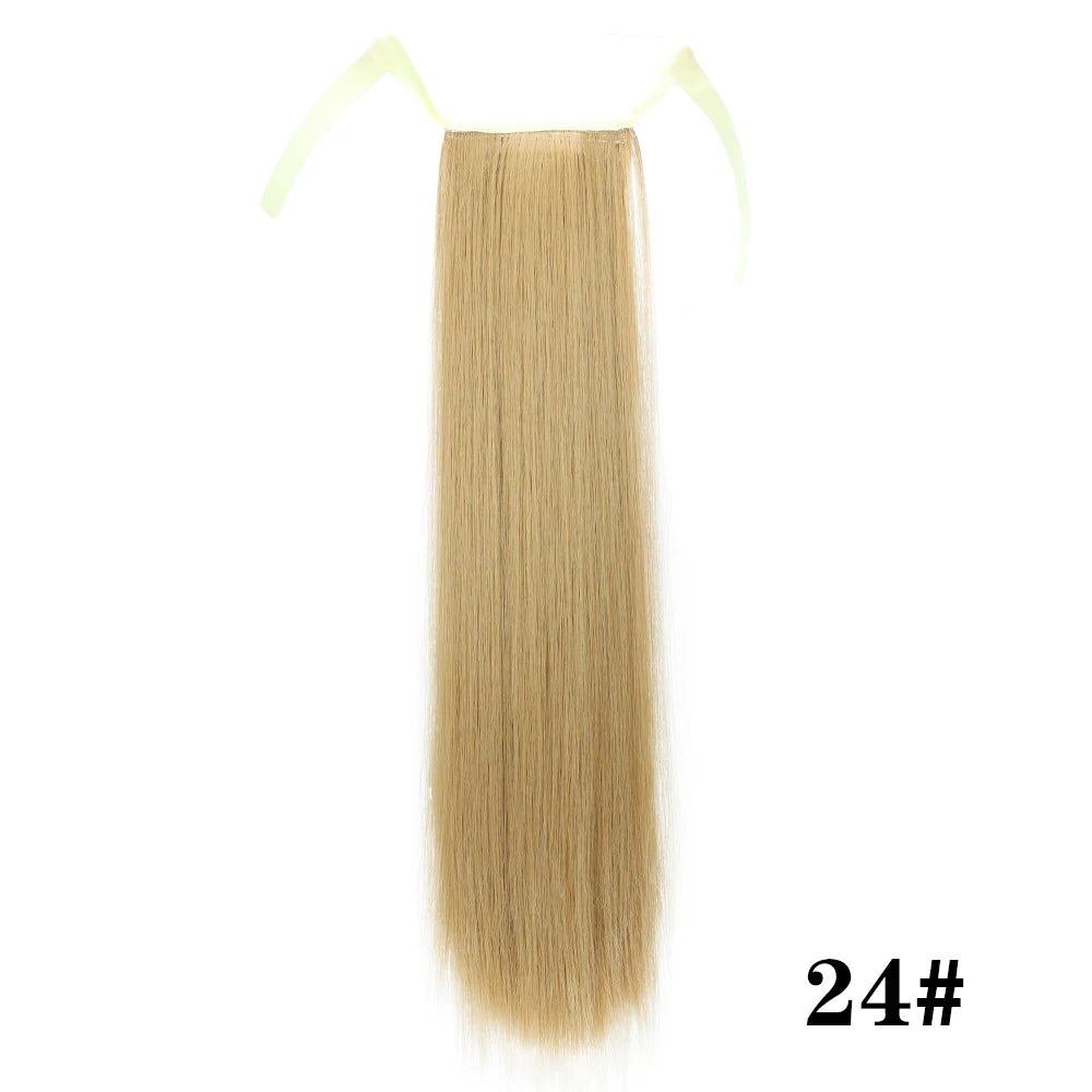 Synthetic Hair 22''' Long Straight Heat-Resistant Straight Hair With Ponytail Fake Hair Chip-in Natural Hairpiece Headwear