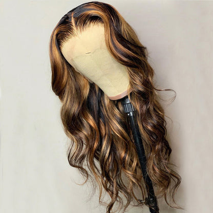 4/27 Highlight Ombre Colored body wave 13x6 HD Lace Frontal wig Human Hair 100% 30 40 Inch brazilian wigs