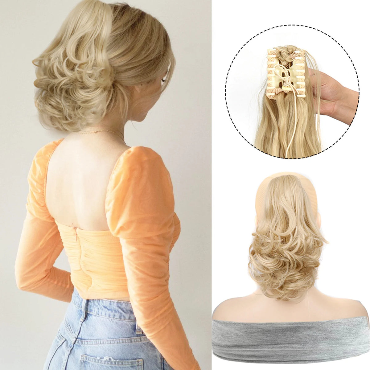 Claw Ponytail Clip in Wavy Hair Extensions Short Curly Ponytail 12 Inch Natural Wave Hair Accessories for Women Girls Daily Use