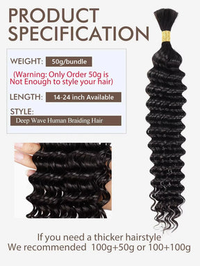 1B# Boho Braids Human Hair Bulk Human Hair For Braiding Blonde Deep Wave 2 Bundles 100g No Weft For Women Hair Extensions