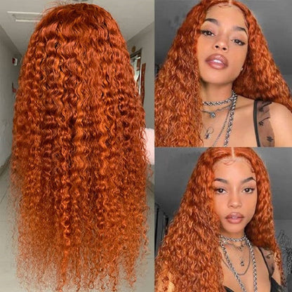 13x4 Curly Ginger Deep Wave Lace Front Human Hair Orange 13x6 Brazilian Hair Lace Frontal Wig 200 Density For Black Women