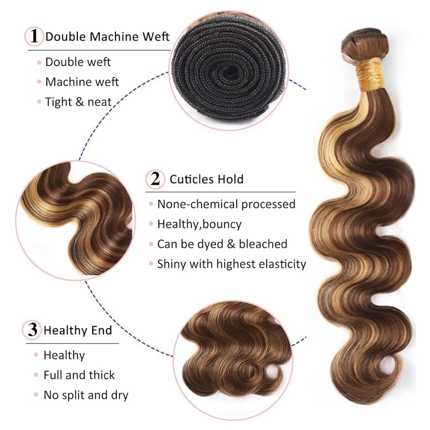 P4/27 Highlight Human Hair Bundles Body Wave Bundles Human Hair 18 20 22Inch Human Hair Body Wave Bundles Ombre Brown Bundles