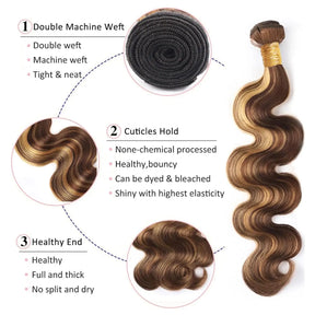 P4/27 Highlight Human Hair Bundles Body Wave Bundles Human Hair 18 20 22Inch Human Hair Body Wave Bundles Ombre Brown Bundles