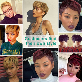 Natural Color Short Bob Straight Human Wigs With Bangs Brazilian Virgin Hair Pixie Cut Wig Cheap Human Hair Wig For Black Women