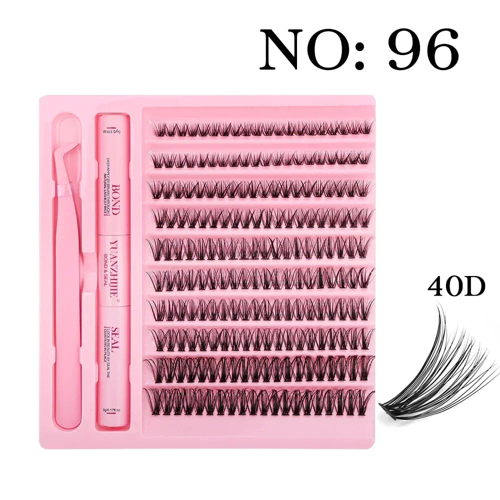 10cases/lot DIY Eyelash Extension Kit at Home Natural Clusters Wispy Lash with Lash Bond and Seal Makeup For Women