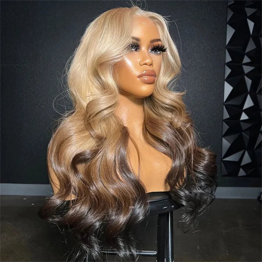 Honey Blonde Lace Front Wig Synthetic Wigs For Women Pre Plucked With Baby Hair Body Wave Blonde Lace Front Wigs 180% Density