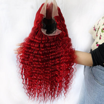 250 Density Red Deep Wave Human Hair Wig 13x5 Lace Front Human Hair Wig 13x6 Lace Frontal Red Curly Wigs Remy