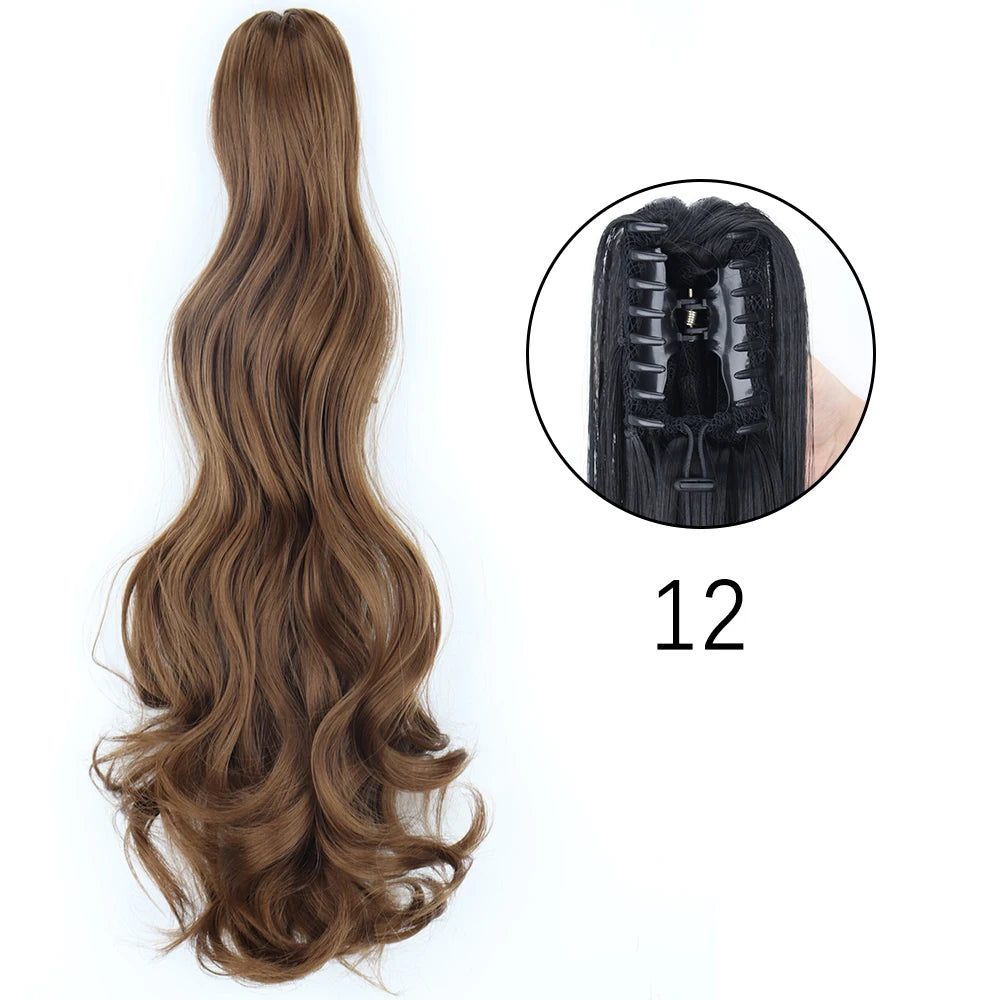 Synthetic Long Straight Claw Clip On Ponytail Hair Extensions 24Inch Heat Resistant Pony Tail Hair piece For Women Daily Party