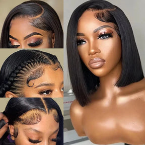 13x4 Lace Front Human Hair Wig Transparent Lace Frontal Wigs For Black Women Short Bob Wig Glueless Remy Straight Natural Wig