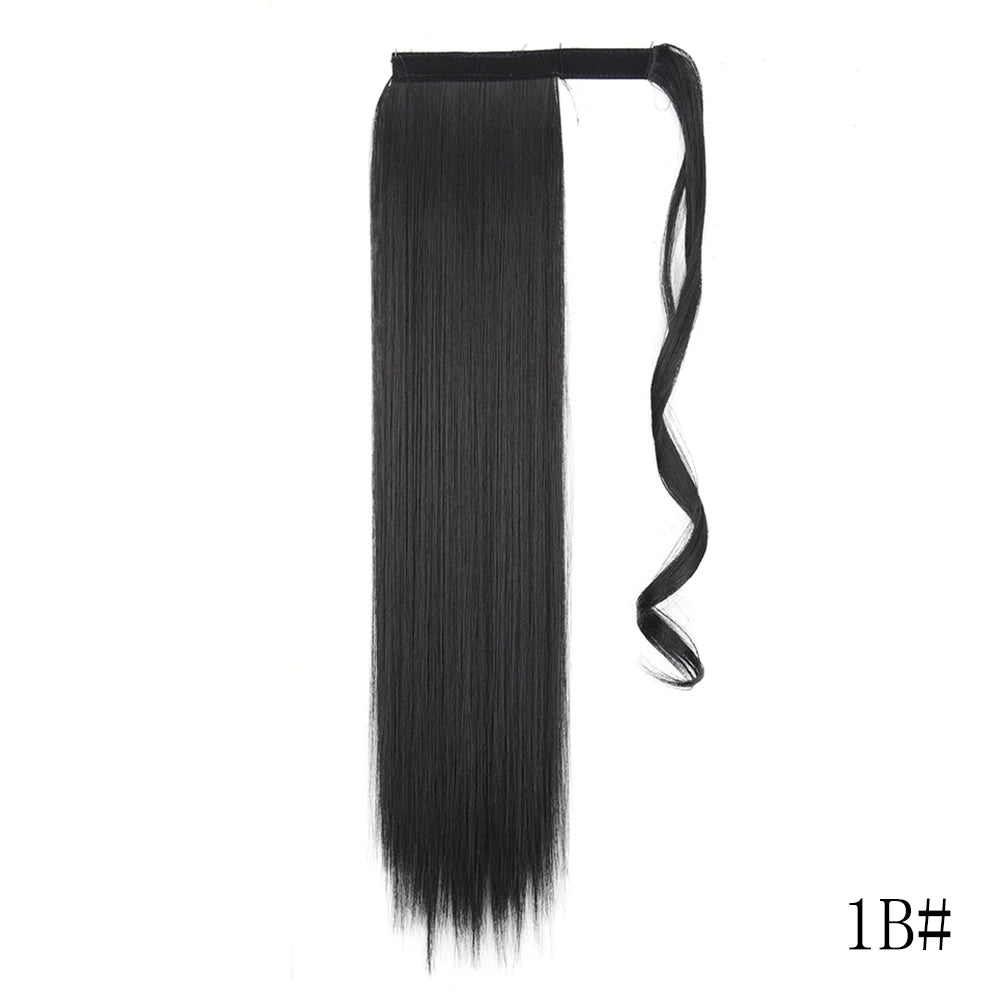 22 34inches Long Straight Ponytail Synthetic Extensions Heat Resistant Hair Wrap Around Pony Hairpiece for Women