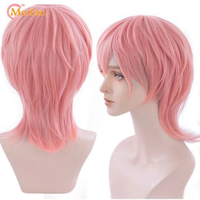 MEIFAN Synthetic Short Cosplay Lolita Anime Men Wig Male Straight Hair High Temperature Fiber Pink Blue Blonde Ombre Black Wig