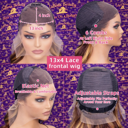 Real Hair Wig, Front Lace 13X5X1 Straight Highlight 1B 27 Hair Wigs