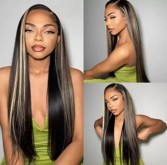 Real Hair Wig, Front Lace 13X5X1 Straight Highlight 1B 27 Hair Wigs