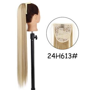 34inches Synthetic Ponytail Hair Extension Clip in Fake Wig Hairpiece Blonde Wrap Around Pigtail Long Smooth Overhead Pony Tail