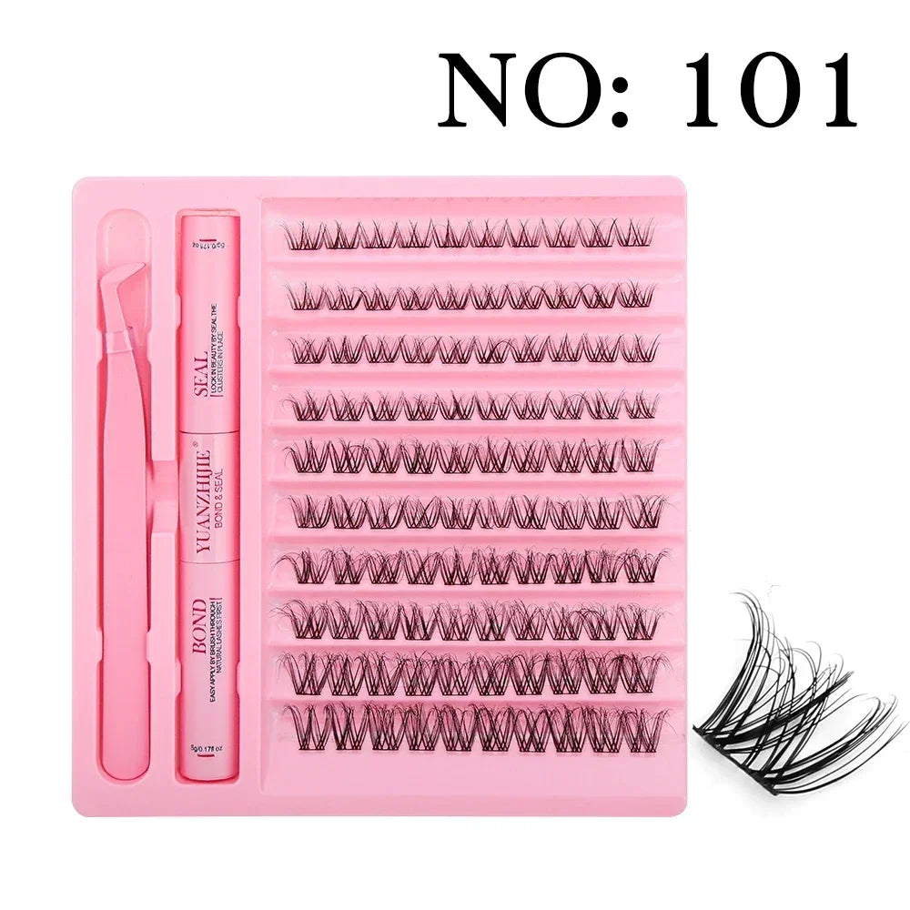 10cases/lot DIY Eyelash Extension Kit at Home Natural Clusters Wispy Lash with Lash Bond and Seal Makeup For Women