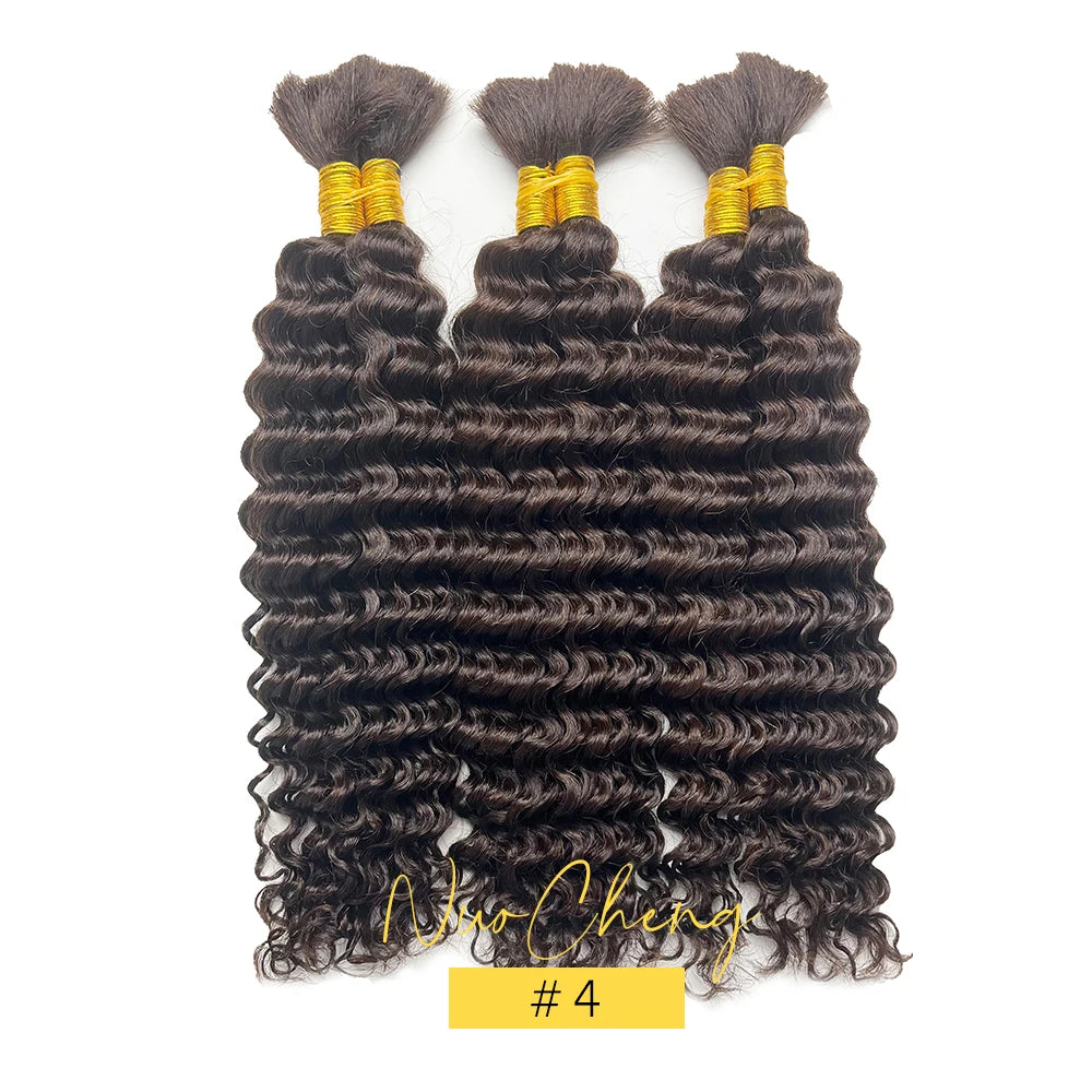 2 Bundles Human Braiding Hair for Boho Braids, 14Inch 100G 10A Brazilian Virgin Deep Wave Bulk Human Hair for Braiding