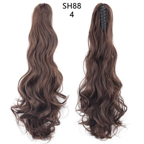 Azqueen Heat Resistant Synthetic Ponytai Hair 22" Wavy Claw Clip in Golden black Hair Extensions Ponytail