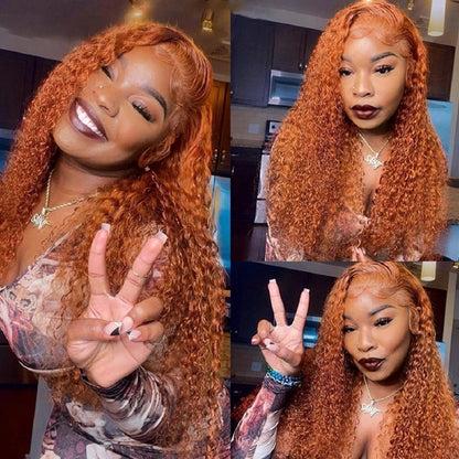 13x4 Curly Ginger Deep Wave Lace Front Human Hair Orange 13x6 Brazilian Hair Lace Frontal Wig 200 Density For Black Women