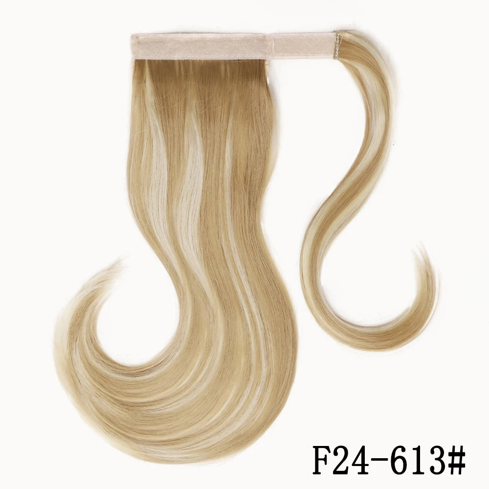 AZQUEEN Synthetic Short Straight Wrap Around Clip In Ponytail Hair Extension 18Inch Black Brown Bounce Horsetail For Wom