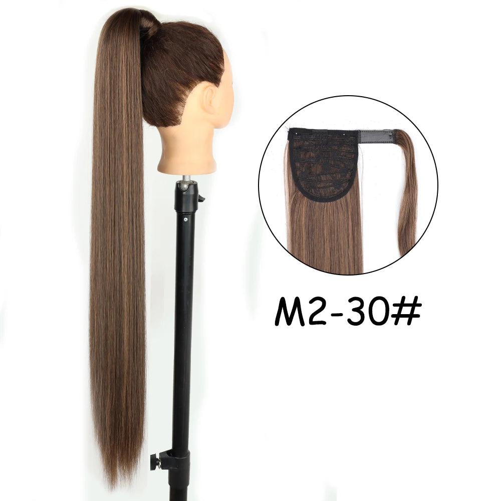 34inches Synthetic Ponytail Hair Extension Clip in Fake Wig Hairpiece Blonde Wrap Around Pigtail Long Smooth Overhead Pony Tail