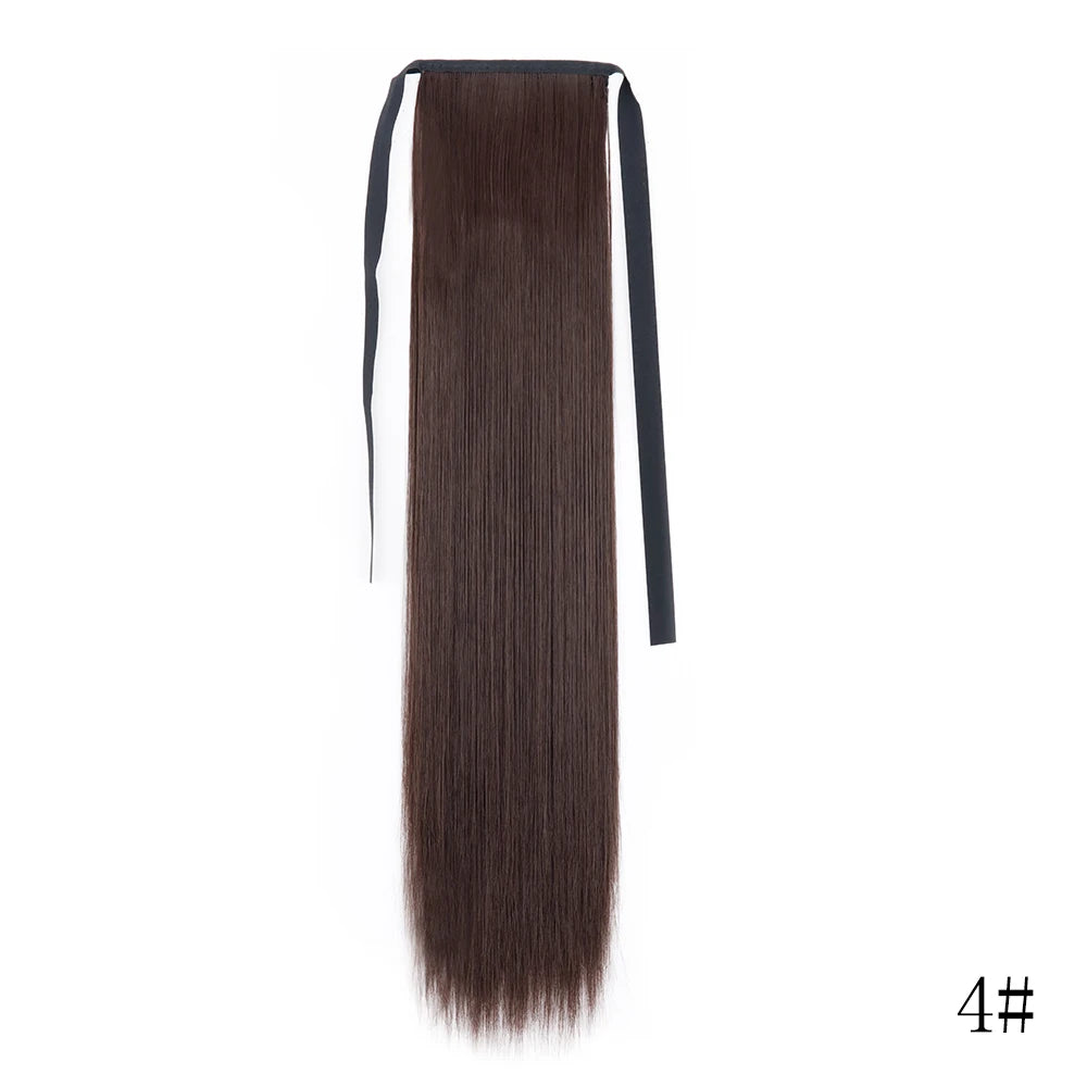 22 34inches Long Straight Ponytail Synthetic Extensions Heat Resistant Hair Wrap Around Pony Hairpiece for Women