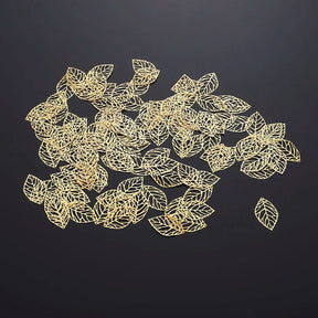 50pcs Craft Hollow Leaves Pendant Jewelry Accessories Golden Charm Filigree Jewelry Making Plated Vintage for Hair Comb Hot New